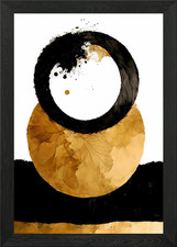 Abstract Gold and Black Circles Framed Wall Art Poster Canvas Print Picture