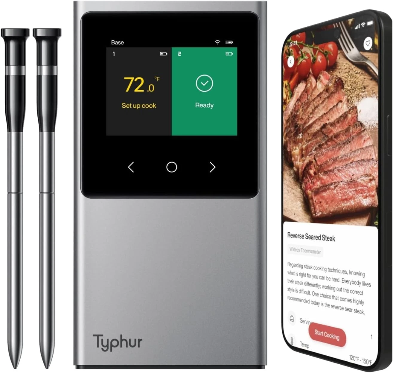 Typhur Sync WiFi Wireless Meat Thermometer Digital, 2 Probes, Smart Base