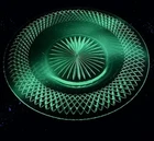 Vintage Depression Clear Glass 10" Serving Platter Manganese Glows Green 365 uv