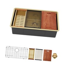 Gold Kitchen Sink 30 Inch Stainless Steel Deep Undermount Workstation Basin for