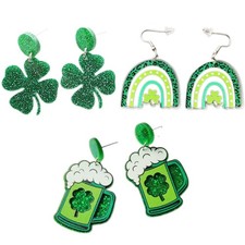 3 Pairs St. Patrick's Day Earrings Green Acrylic 3 Pairs,