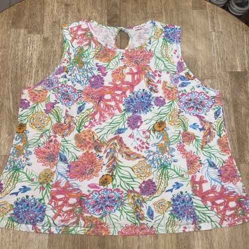 Fresh Produce “Oceanscape” Sz 2X Printed Tank Top Bright Colors EUC FREE SHIP
