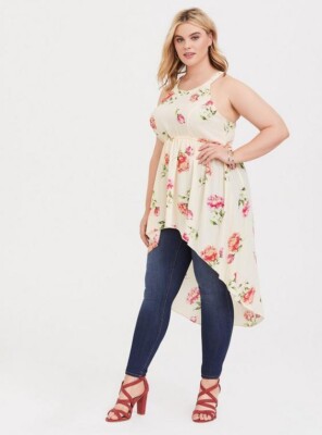 TORRID SIZE 2X IVORY FLORAL GEORGETTE GODDESS TUNIC TANK 