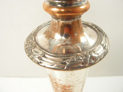 ANTIQUE FRENCH ART NOUVEAU SILVER PLATED ON COPPER CANDLESTICK 10" INCHES - Picture 9 of 10