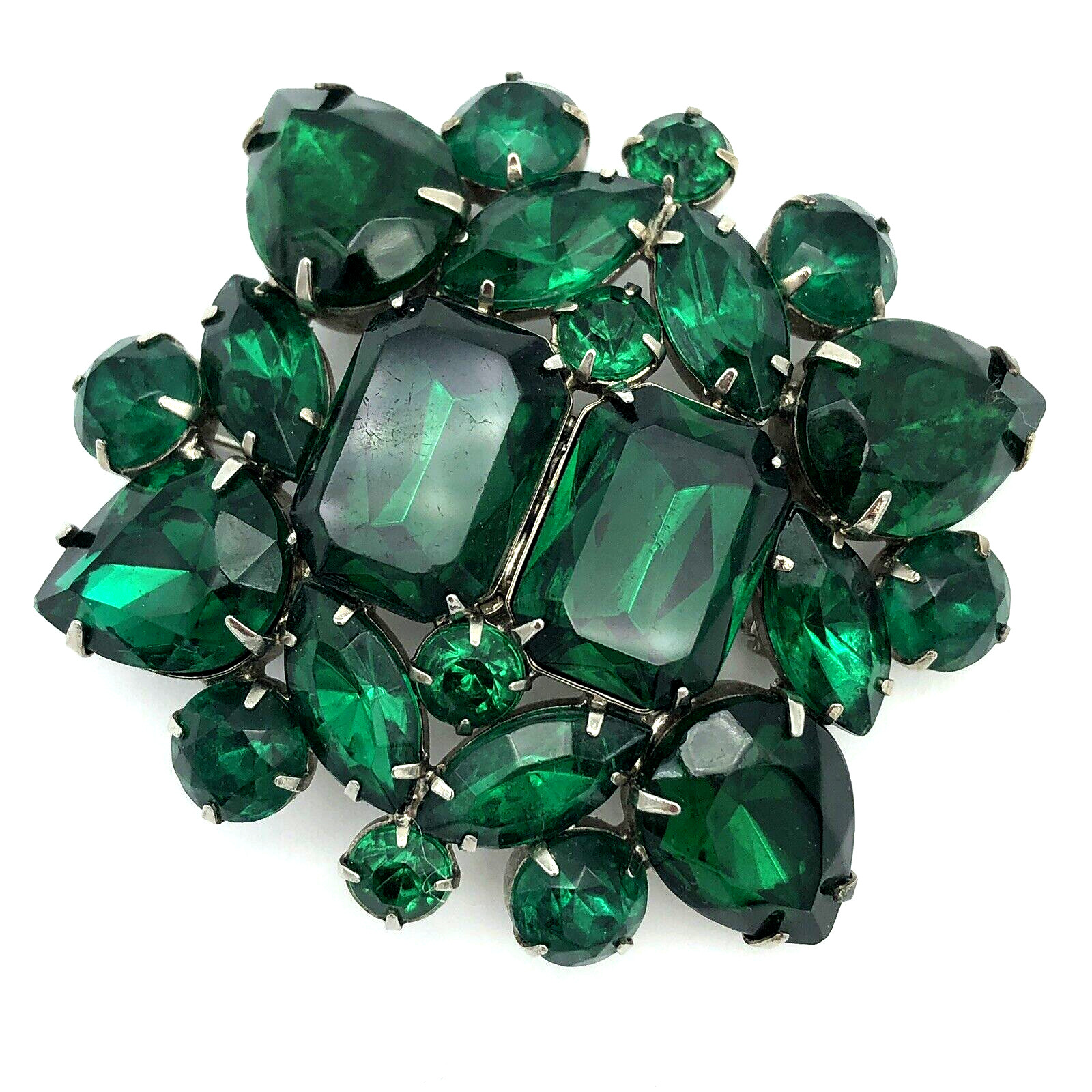 Green Rhinestone Statement Brooch Large Vintage - image 3