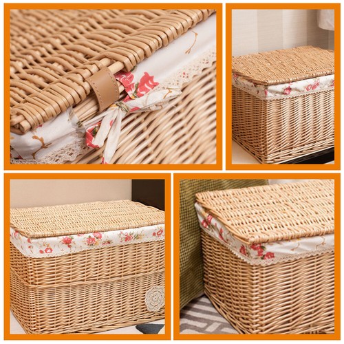 Office Storage Bins Large Woven Basket with Lid Wicker Natural - Picture 2 of 12