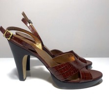 Franco Sarto Brown Crocodile Leather Printed Sandal