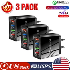3x Black 4 Port USB Wall Charger USB Fast Quick Charge QC 3.0 Power Adapter Plug
