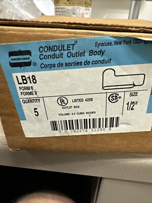 Crouse Hinds Condulet LB18 Iron Lb Conduit Outlet Bodies 1/2in Box Of 5