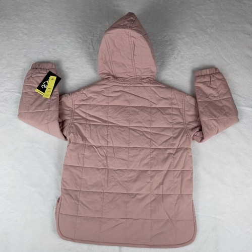 Art Class Quilted Jacket Girls Small Pink Solid Hooded Warm 1/4 Snap Button - Picture 3 of 4