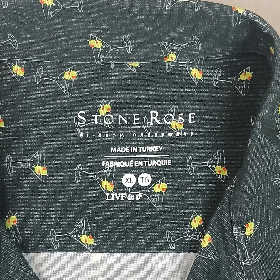 Stone Rose XL Mens Shirt Casual Camp Hawaiian Bowling Martini All Over Stretch - Image 4 of 4