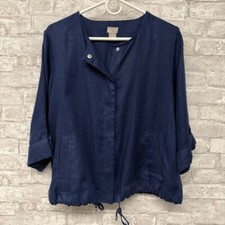 Chico  s Linen Jacket Women  s Large Navy Drawstring Waist