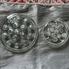 Two Vtg Round Clear Glass Floral Frogs 16 Hole Flat Bottom And 11 Hole W/3 Legs