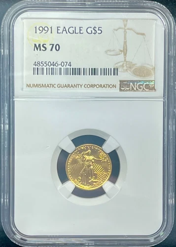 1991 NGC MS70 American Gold Eagle 1/10 oz $5