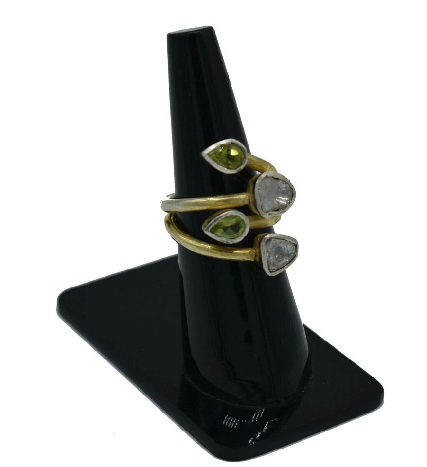 Atemberaubend Polki Diamant & Peridot 925 Sterlingsilber Retro Ring Hochzeit - Bild 2 von 4