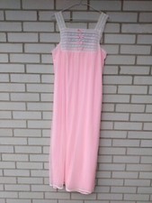 Vintage Pink Nylon Chiffon Nightgown Long Nightie 36"B Small Slumber Suzy Sheer
