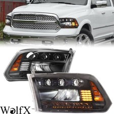 For 2013-2018 Dodge Ram 1500 2500 3500 Black Projector Headlight Led Sequential