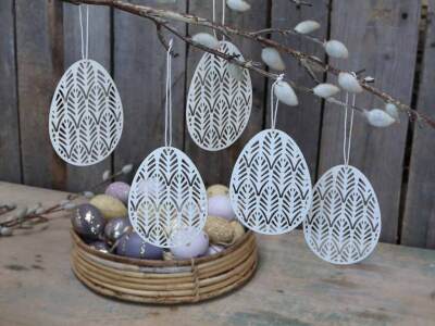 Chic Antique Silhouette Egg with Pattern, Set of 5 Christmas Paper Deco