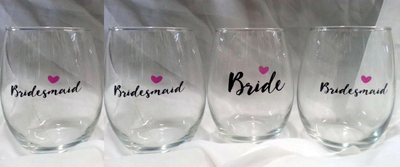 Bride and 3 Bridesmaid Drinking Glasses Gift Set