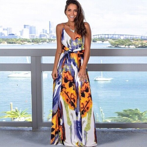Beach Long Sleeve Maxi sundress Dress Womens Long V Neck Casual summer  Dresses | eBay