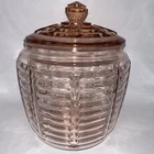 VINTAGE ANCHOR HOCKING PINK DEPRESSION GLASS BISCUIT JAR WITH LID