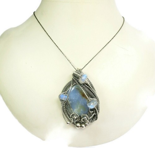 Blue Chalcedony & Rainbow Moonstone Pendant - Picture 12 of 12