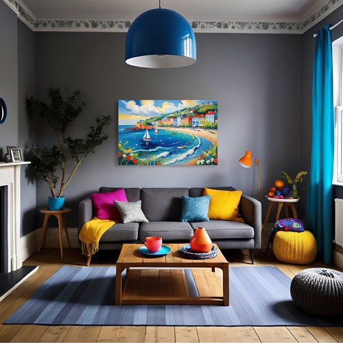 Seaside Beach Bay Boats #2 Wall Art Canvas Print Living Room Abstract Decor - Picture 11 of 18