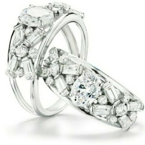 Avon Sterling Silver Ring  Large Oval Crystal w/Baguette Accents  NIB - sz 6 - Picture 1 of 6