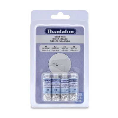 Beadalon Crimp Tuben Versilbert 600pcs Auswahl Packung, Größe 1, 2, 3, 4