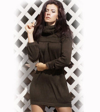 $65 "Golden State" Sexy Long Sleeve Brown Acrylic Winter Sweater Dress S M