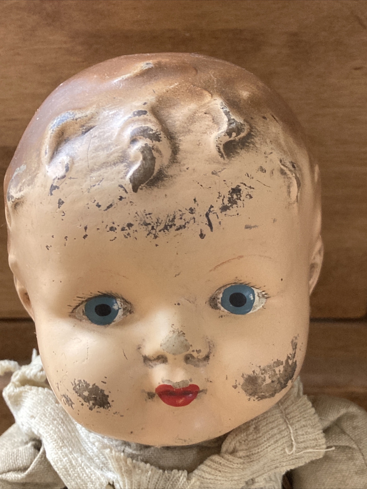 VINTAGE DOLL 1930s  with Dog Print Rompers & Floral Nappy 5