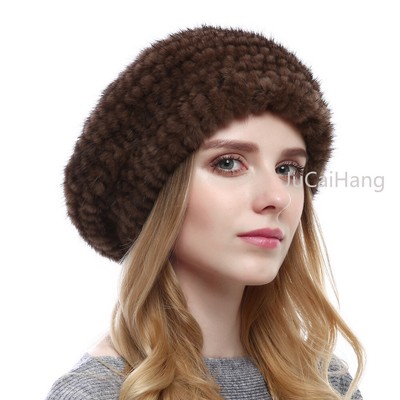 Handmade Knitted Mink Fur Hat Winter Warm Cap Women Fur  display picture 3