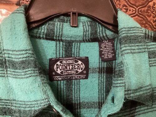 Point Zero S/S Teal/Black Plaid 100% Rayon Burlap Look Mat’l 50”Cx32”L Sz Large - Picture 2 of 7