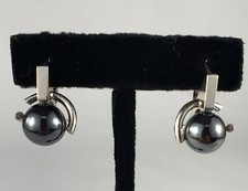14k White Gold Unique Modern 12mm Hematite Pyrite Bead Leverback Earrings