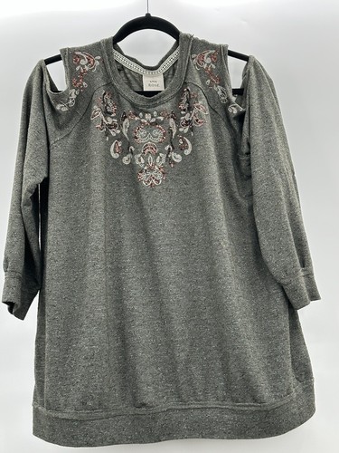 Knox Rose XL Cold Shoulder Women's Copper Sequins Metallic Silver Thread Design