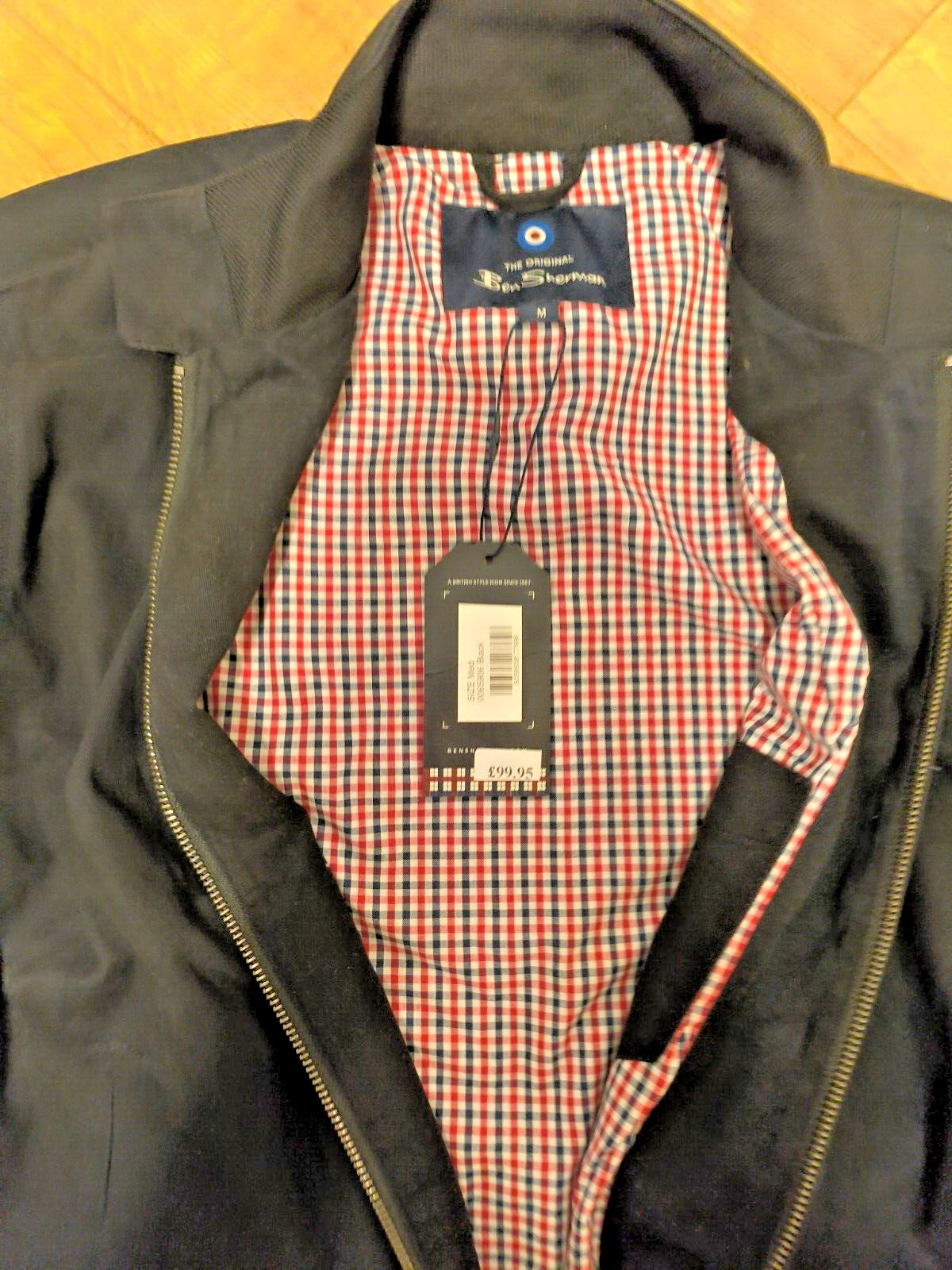 Chaqueta Ben Sherman Harrington - NUEVA, Negra, Forrada a Cuadros, Talla M,