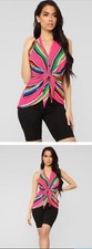 FASHION NOVA Fuchsia Stripe Halter Top Size S