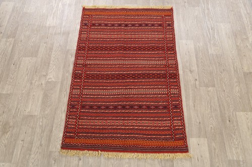 Traditional Tribal Striped Hand-woven Sumak Kilim Area Rug Oriental Carpet 3x5 - Picture 2 of 12