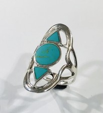 Sterling Silver 925 Wide Turquoise Ring Sz: 8