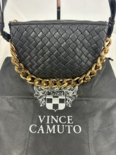 Vince Camuto Adyna Woven Bag Black Leather Crossbody Gold Chain Strap