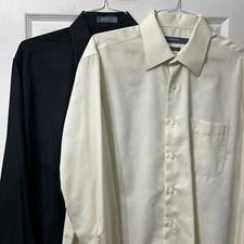 2 Perry Ellis Portfolio L 16-1/2 34/35 Classic Button Up Dress Shirt Black Cream