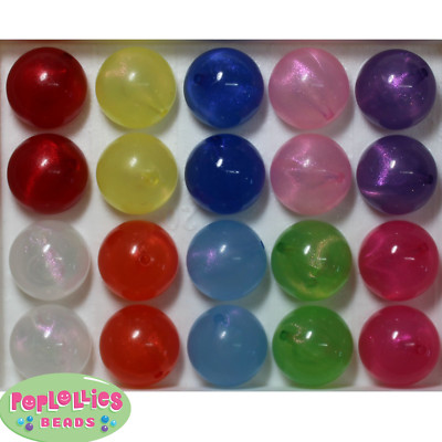 20mm Frosted Glitter Acrylic Bubblegum Beads 20 pc mix, multi color