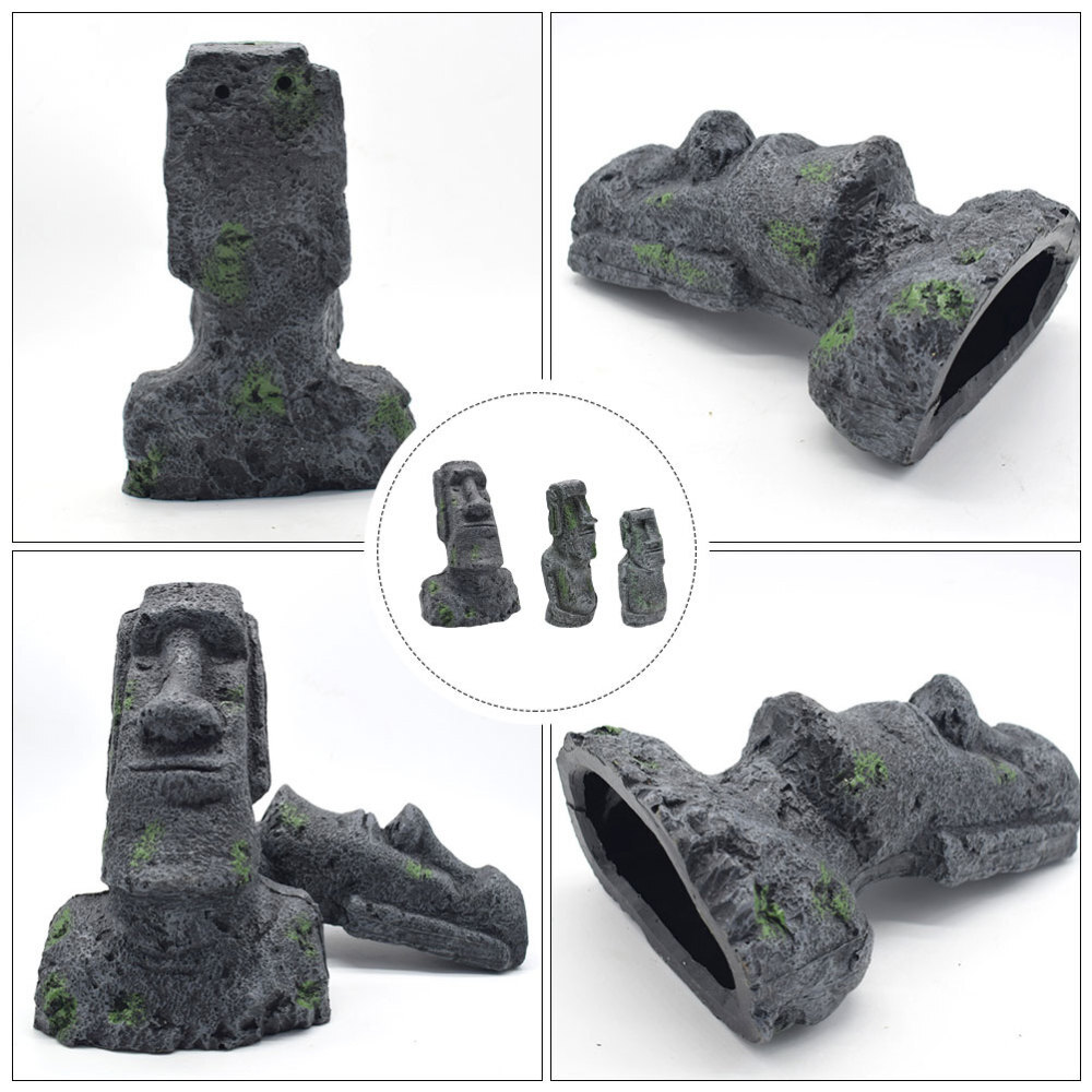 3pcs Easter Island Stone Head Aquarium Ornament Resin Replicas eBay