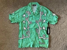 Size M - Pleasures Viscose Vines And Stars Camp Collar Button Up Shirt Green New