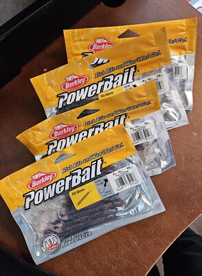 Berkley PowerBait Rib Worm Lot of 4 Blue Fleck/Pearl  4in 10cm 15 ct Made in USA