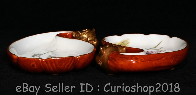 5.4"Qianlong Chinese Famille rose Porcelain Wealth Pig writing-brush washer Pair