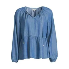 Time and Tru Women's Peplum Top Medium Wash Denim Blue XL (16-18)