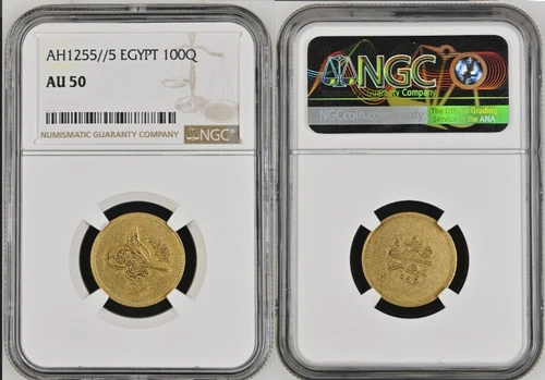 EGYPT - OTTOMAN ,GOLD 100 PIASTRES SULTAN ABDUL MEJID 1255/5 AH NGC AU 50 , RARE
