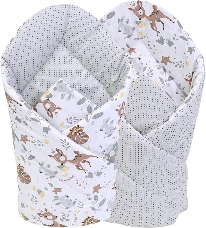 Baby Swaddle Wrap Newborn Bedding Blanket DOTS GREY Deer and