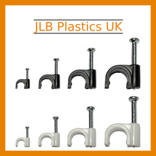 Cable Clips with Fixing Nails. Round Wire Clips. Black & White, 4mm 6mm 8mm 10mm